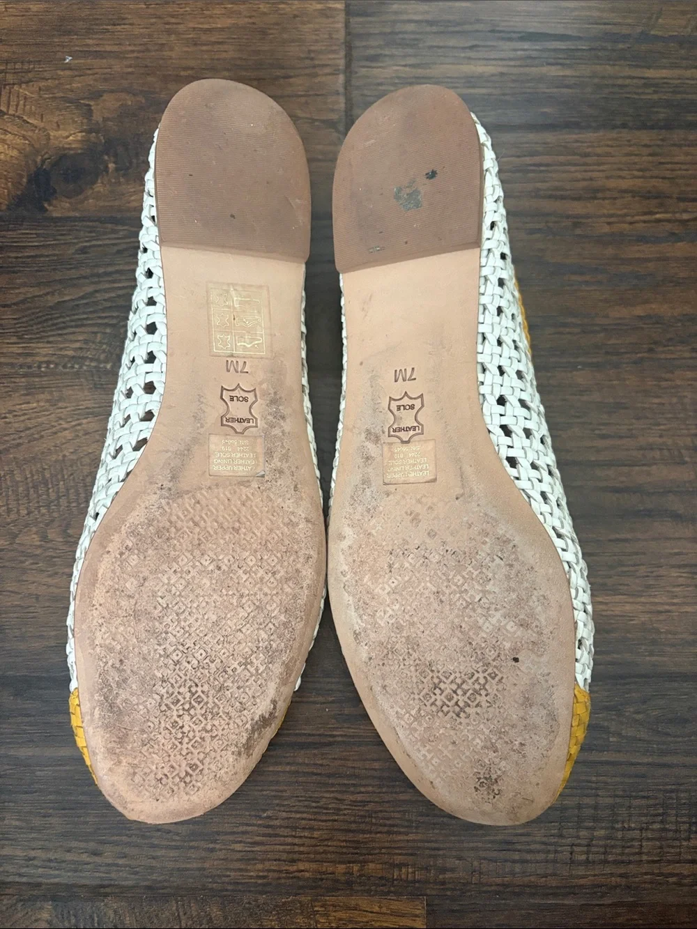Tory Burch Yellow & White Woven Logo Flats